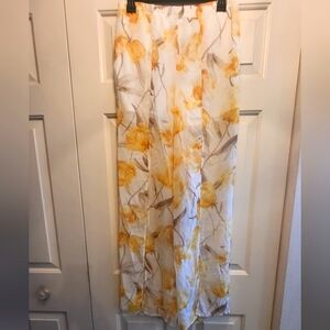Split Front Wide Leg Pants Yellow Floral
